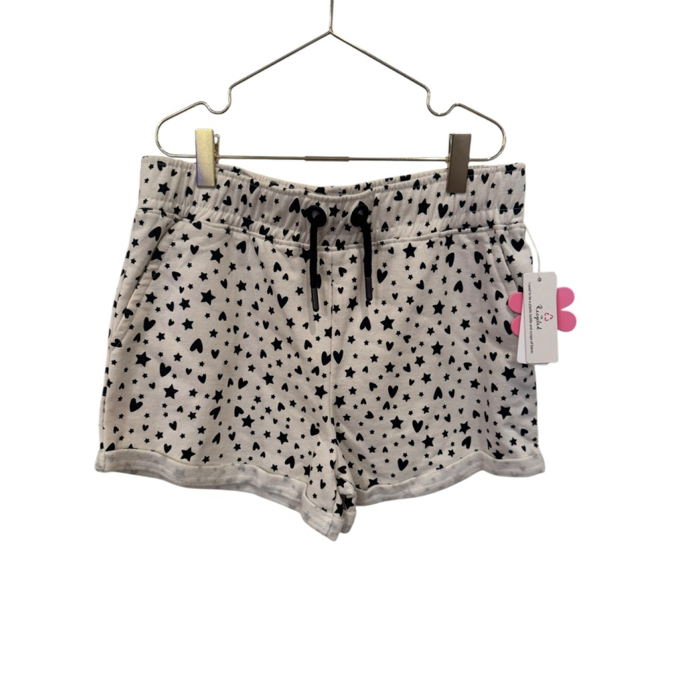 Girls Paperflower Shorts XL White Black Star Heart Print